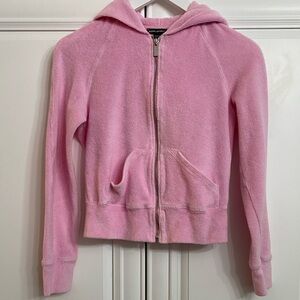 Bebe Women’s XS Pink Terry Hoodie with Embroidered Design on Back Silver Accents